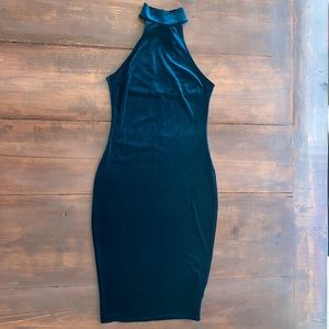 Velvet Bodycon Dress - Teal - Small